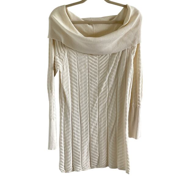 Chaus New York Cream Winter White Cowl Neck Sweater Dress - Picture 2 of 5